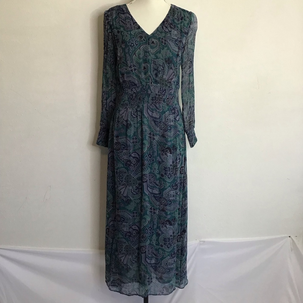 Soft Surroundings Women Elegant Green Sheer Long Sleeve Career Dress SZ XS